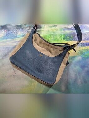 DKNY Blue Leather and Beige Canvas Crossbody Bag